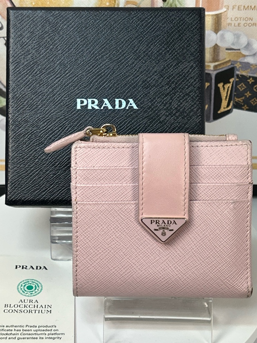 PRADA Pink Saffiano Leather Compact Wallet 😍💗